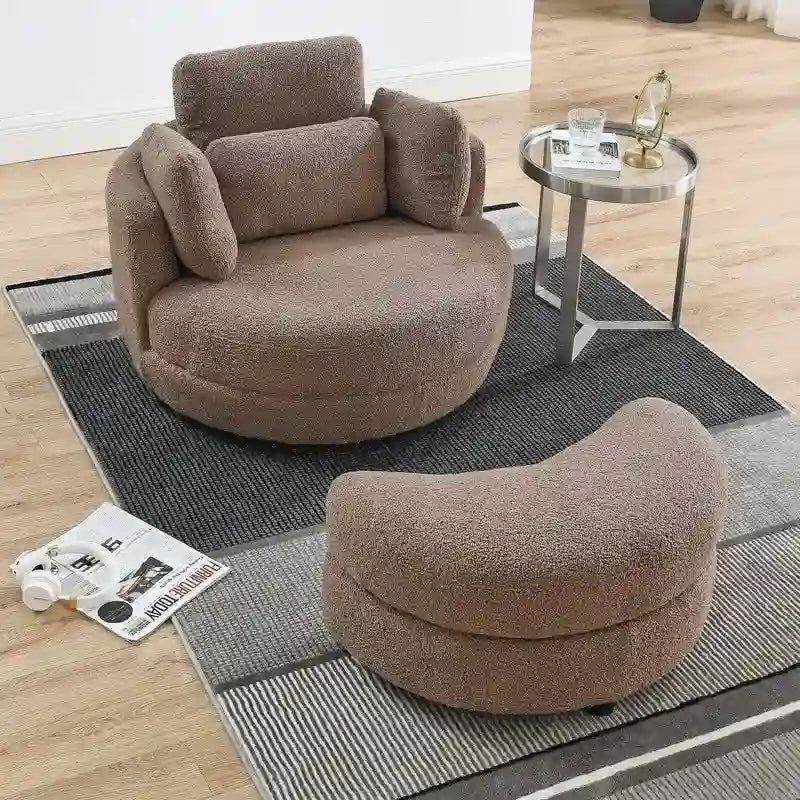 Fauteuil pivotant Circle avec pouf de rangement Moon et 4 coussins