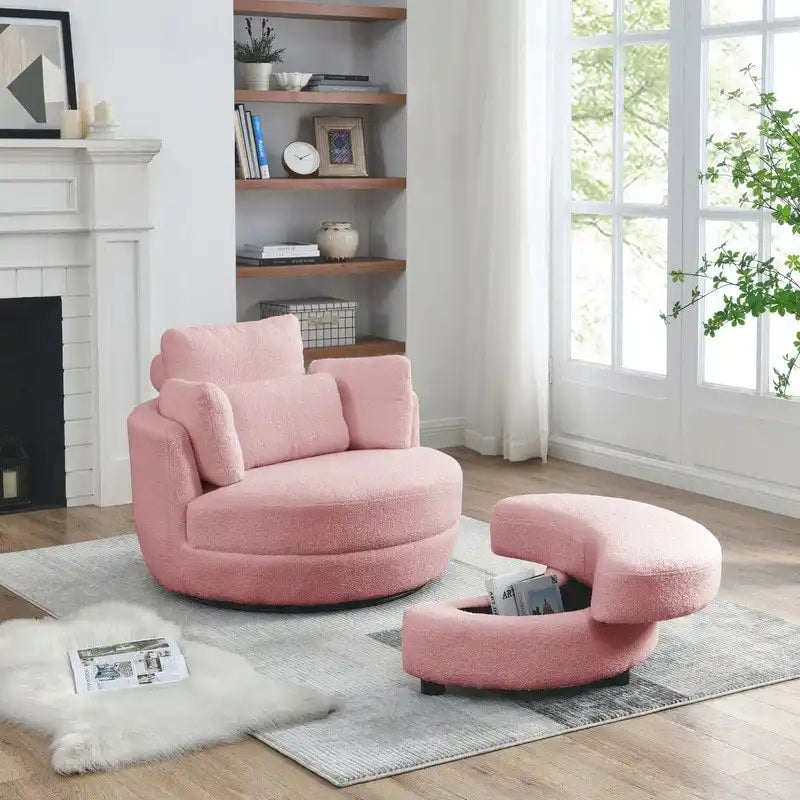 Fauteuil pivotant Circle avec pouf de rangement Moon et 4 coussins