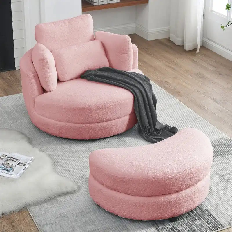 Fauteuil pivotant Circle avec pouf de rangement Moon et 4 coussins
