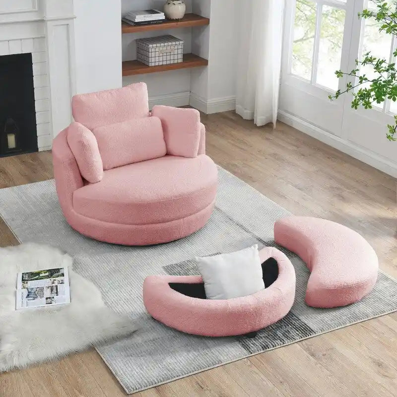 Fauteuil pivotant Circle avec pouf de rangement Moon et 4 coussins