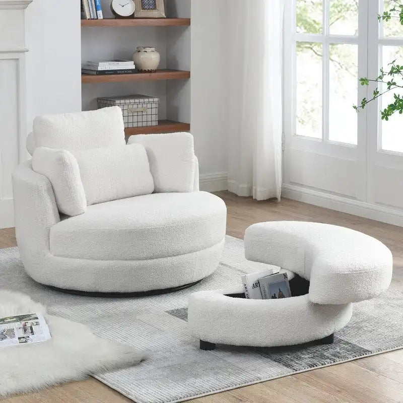 Fauteuil pivotant Circle avec pouf de rangement Moon et 4 coussins