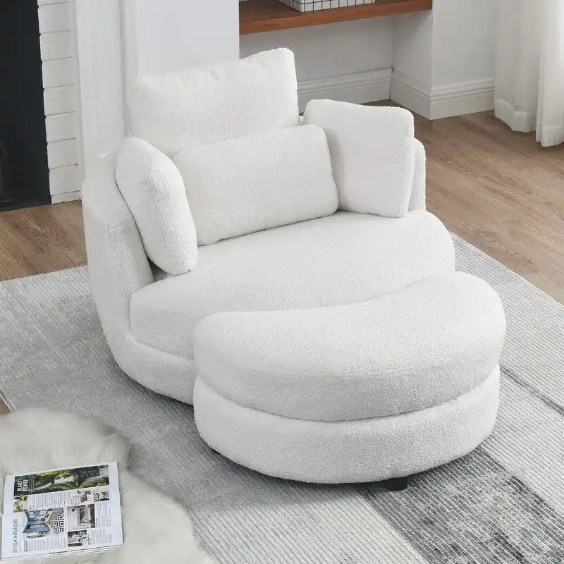 Fauteuil pivotant Circle avec pouf de rangement Moon et 4 coussins