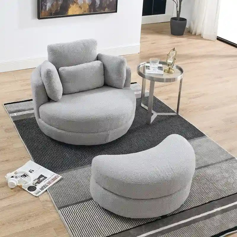 Fauteuil pivotant Circle avec pouf de rangement Moon et 4 coussins