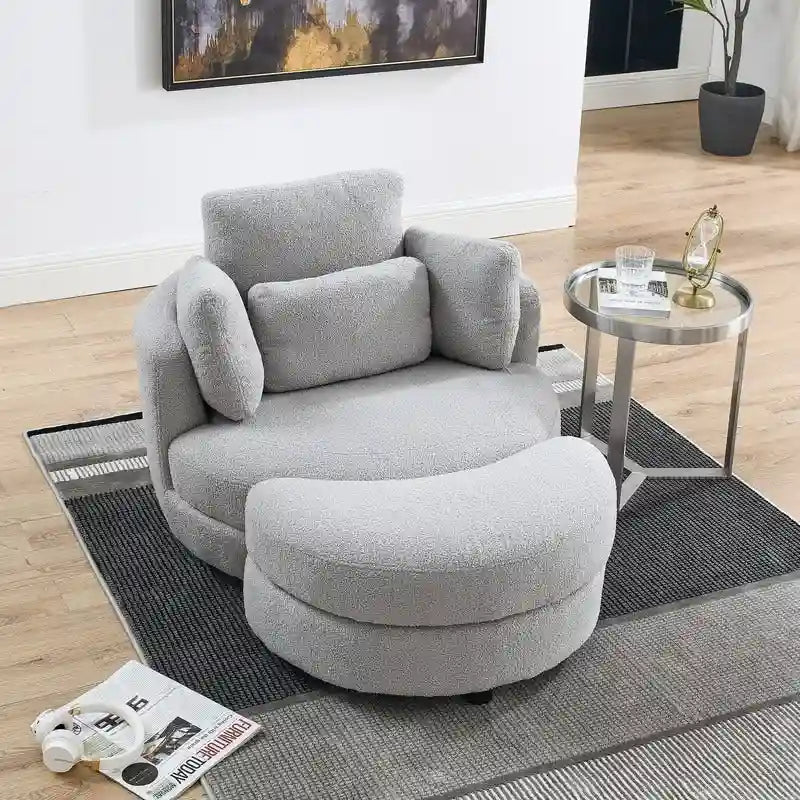Fauteuil pivotant Circle avec pouf de rangement Moon et 4 coussins