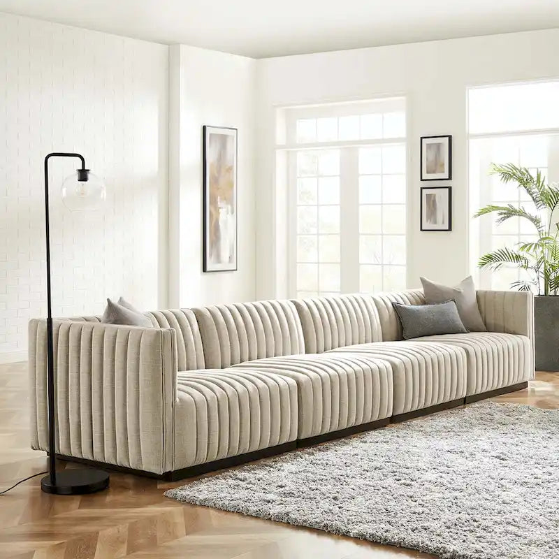 Conjure Channel Tufted Upholstered Fabric 4-Piece Sofa