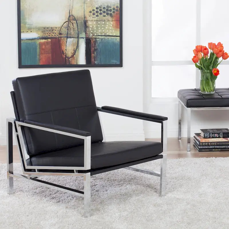 Fauteuil d'appoint du milieu du siècle en métal et cuir reconstitué Strick & Bolton Regina