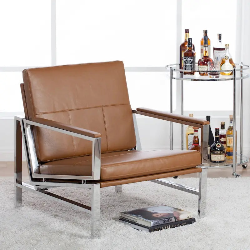 Fauteuil d'appoint du milieu du siècle en métal et cuir reconstitué Strick & Bolton Regina