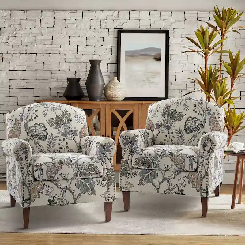 Fauteuil de salon Giampiero avec garniture cloutée (lot de 2) par HULALA HOME