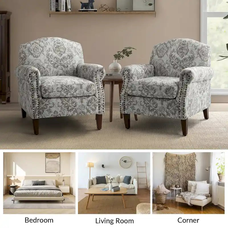 Fauteuil de salon Giampiero avec garniture cloutée (lot de 2) par HULALA HOME