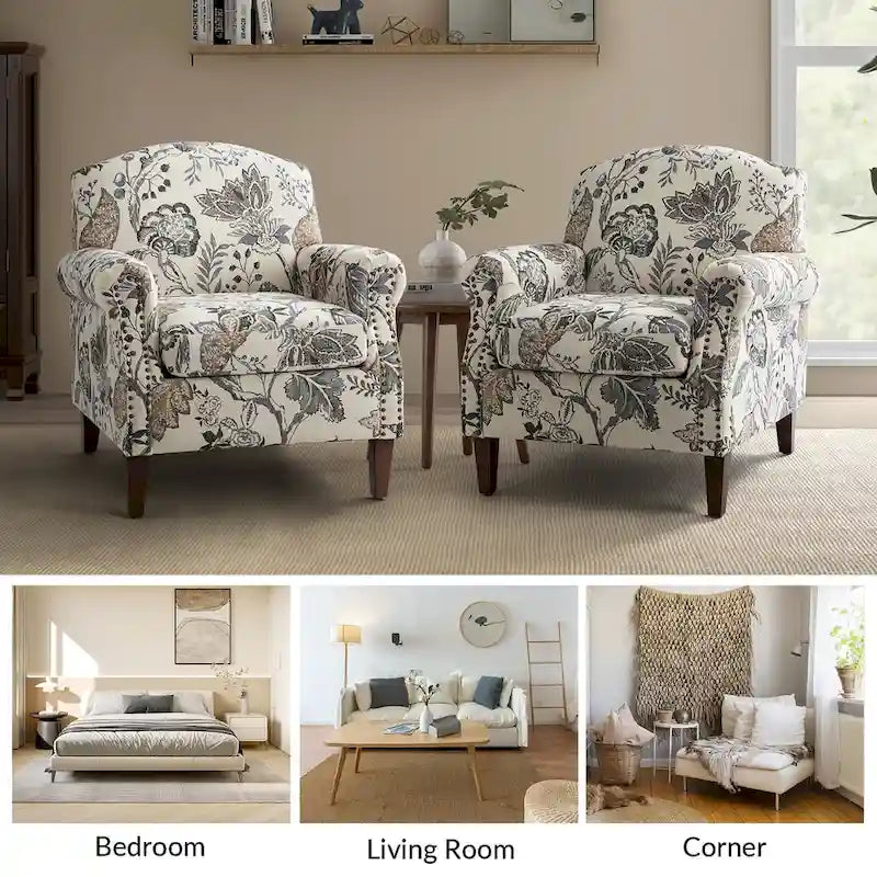 Fauteuil de salon Giampiero avec garniture cloutée (lot de 2) par HULALA HOME