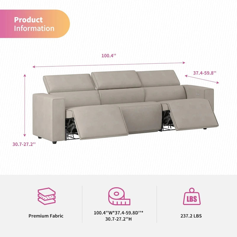 Canapé inclinable électrique Mixoy, canapé inclinable électrique en similicuir, sièges de cinéma avec port de chargement USB