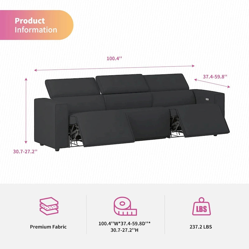 Canapé inclinable électrique Mixoy, canapé inclinable électrique en similicuir, sièges de cinéma avec port de chargement USB