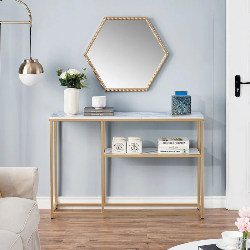 MCombo Console étroite avec étagère de rangement pour salon, MDF Sauge80 - 2,29 m x 3,28 m