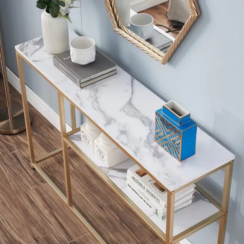 MCombo Console étroite avec étagère de rangement pour salon, MDF Sauge80 - 2,29 m x 3,28 m