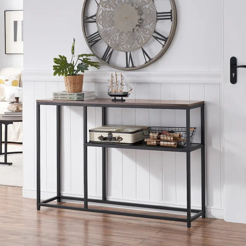 MCombo Console étroite avec étagère de rangement pour salon, MDF Sauge80 - 2,29 m x 3,28 m