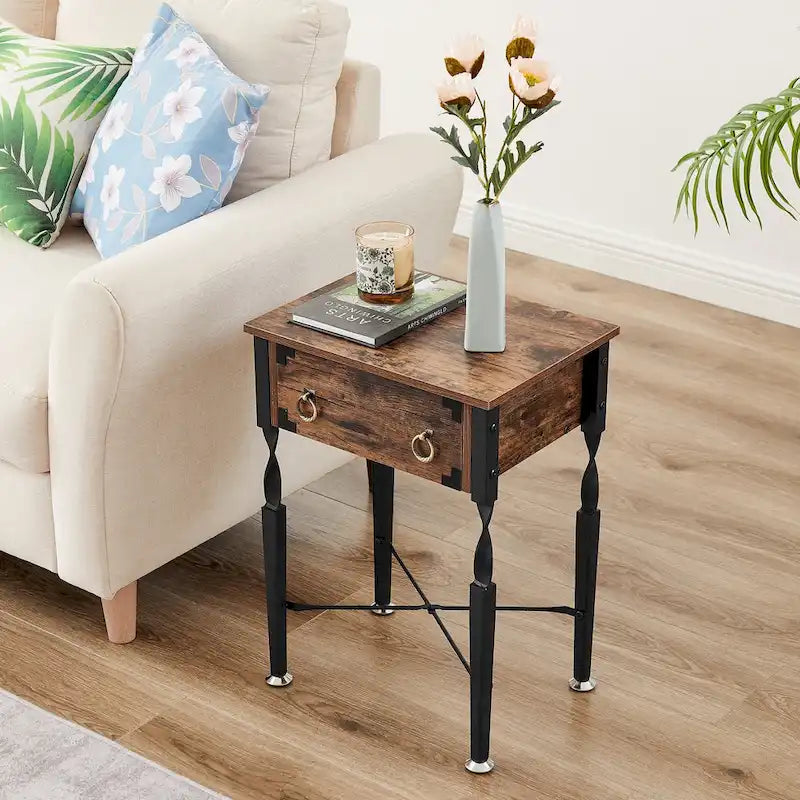 Ensemble de 3 tables basses avec 1 table basse + 2 tables d'appoint, design en X, marron rustique
