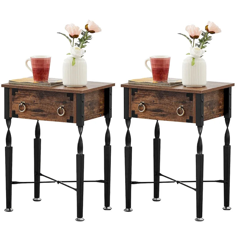 Ensemble de 3 tables basses avec 1 table basse + 2 tables d'appoint, design en X, marron rustique