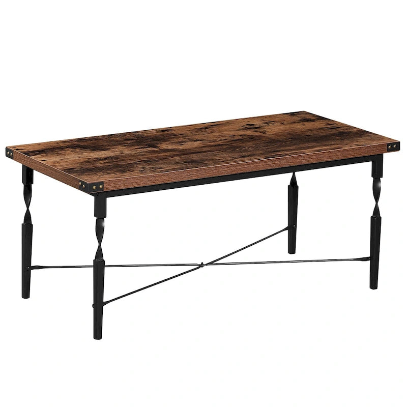 Ensemble de 3 tables basses avec 1 table basse + 2 tables d'appoint, design en X, marron rustique