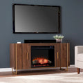 Meuble TV multimédia contemporain marron avec cheminée électrique Danielson de SEI Furniture, pour téléviseurs jusqu'à 52 pouces