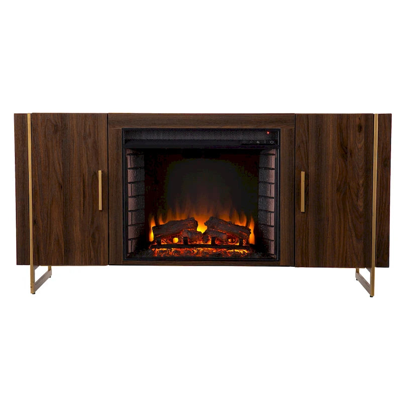 Meuble TV multimédia contemporain marron avec cheminée électrique Danielson de SEI Furniture, pour téléviseurs jusqu'à 52 pouces