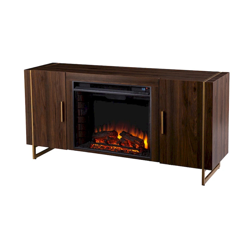 Meuble TV multimédia contemporain marron avec cheminée électrique Danielson de SEI Furniture, pour téléviseurs jusqu'à 52 pouces