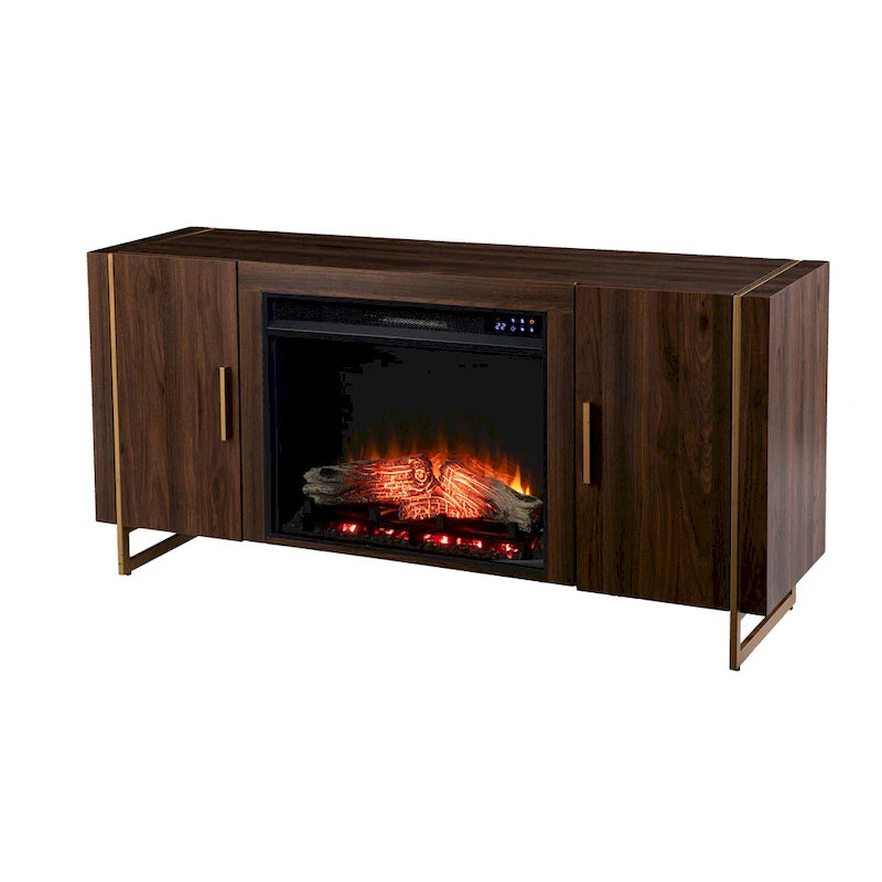 Meuble TV multimédia contemporain marron avec cheminée électrique Danielson de SEI Furniture, pour téléviseurs jusqu'à 52 pouces