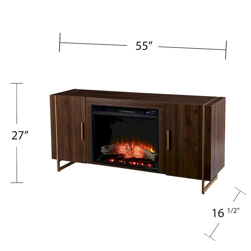 Meuble TV multimédia contemporain marron avec cheminée électrique Danielson de SEI Furniture, pour téléviseurs jusqu'à 52 pouces