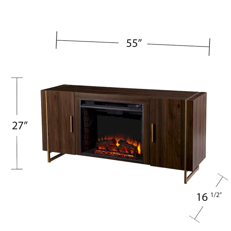 Meuble TV multimédia contemporain marron avec cheminée électrique Danielson de SEI Furniture, pour téléviseurs jusqu'à 52 pouces