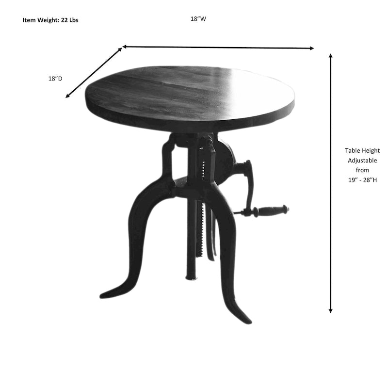 Table d'appoint réglable Carolina Living Regan - Dessus couleur châtaigne - Base noire