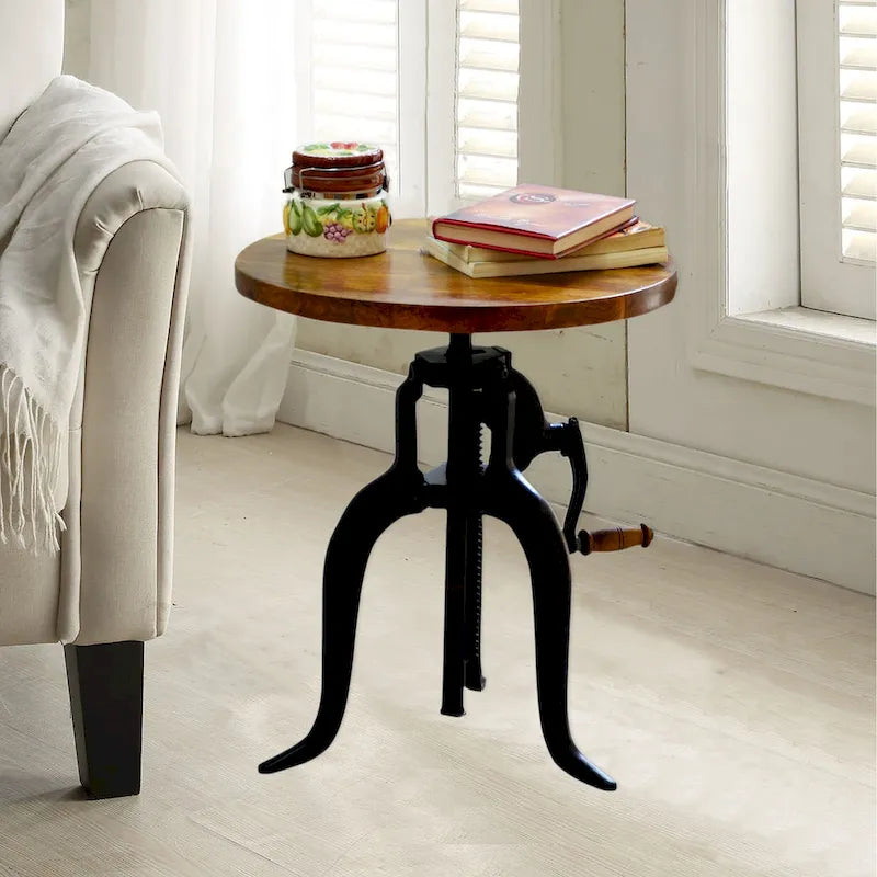 Table d'appoint réglable Carolina Living Regan - Dessus couleur châtaigne - Base noire