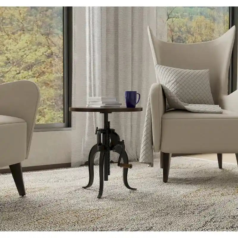 Table d'appoint réglable Carolina Living Regan - Dessus couleur châtaigne - Base noire