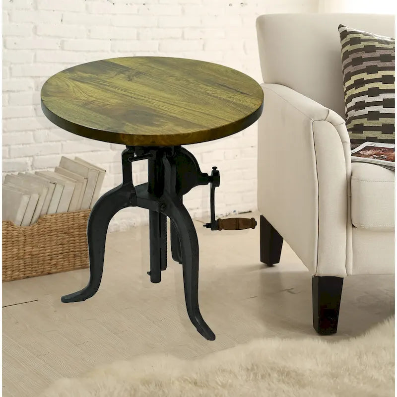 Table d'appoint réglable Carolina Living Regan - Dessus couleur châtaigne - Base noire
