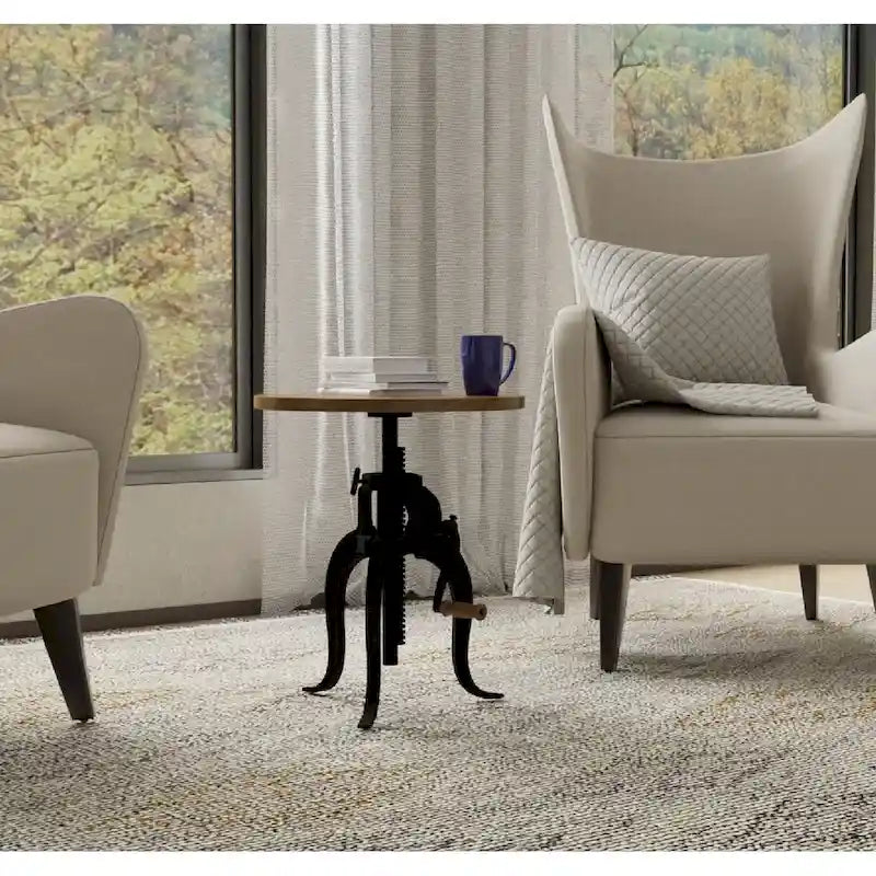 Table d'appoint réglable Carolina Living Regan - Dessus couleur châtaigne - Base noire