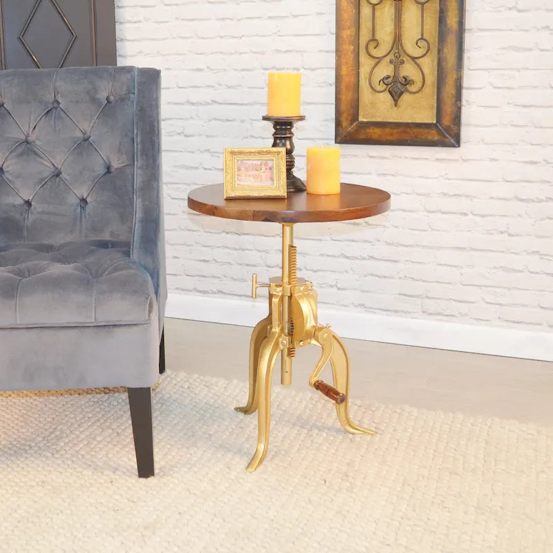 Table d'appoint réglable Carolina Living Regan - Dessus couleur châtaigne - Base noire