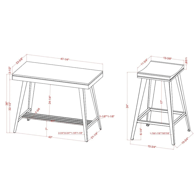 Ensemble table de bar et 2 tabourets Kaylen Modern de Furniture of America, avec piètement en acier