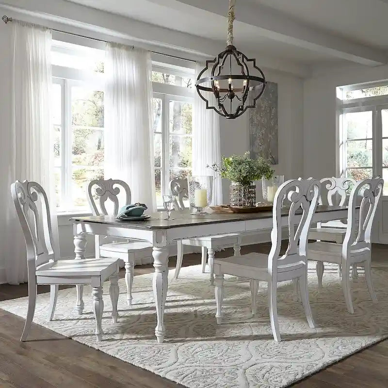 Ensemble de table à pieds 7 pièces Magnolia Manor Antique White Weathered Bark Opt