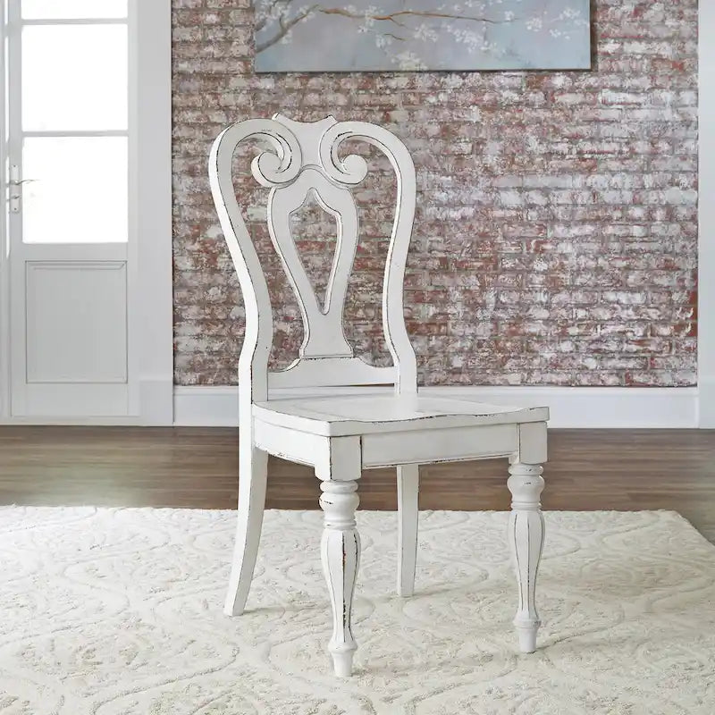 Ensemble de table à pieds 7 pièces Magnolia Manor Antique White Weathered Bark Opt