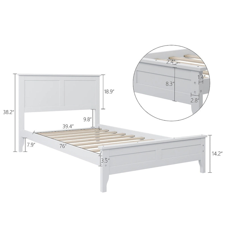 Lit plateforme moderne en bois massif blanc