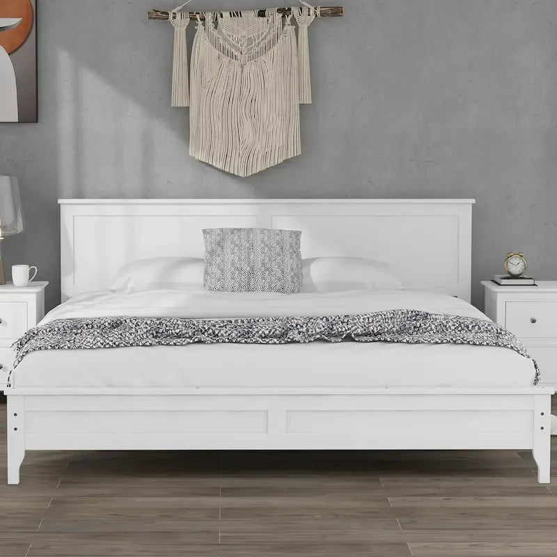 Lit plateforme moderne en bois massif blanc