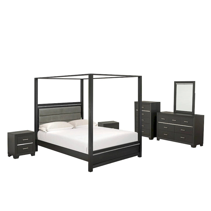 East West Furniture - Ensemble de chambre à coucher Denali Queen Size avec tête de lit rembourrée (Option de pièces)