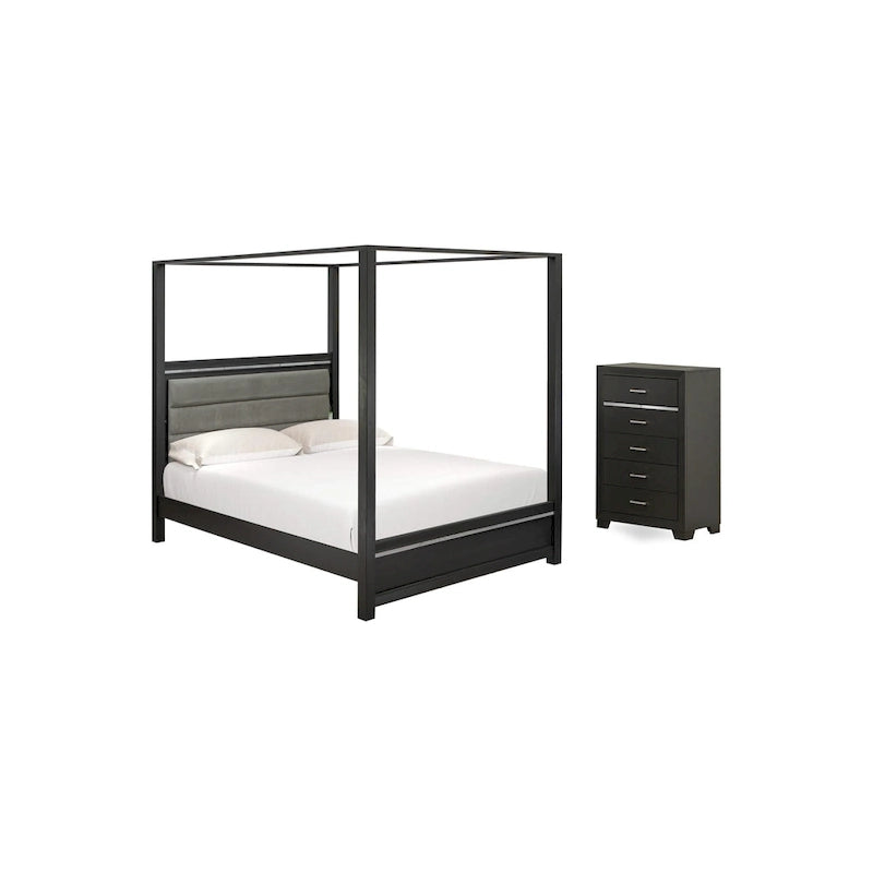 East West Furniture - Ensemble de chambre à coucher Denali Queen Size avec tête de lit rembourrée (Option de pièces)