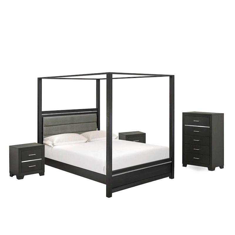 East West Furniture - Ensemble de chambre à coucher Denali Queen Size avec tête de lit rembourrée (Option de pièces)