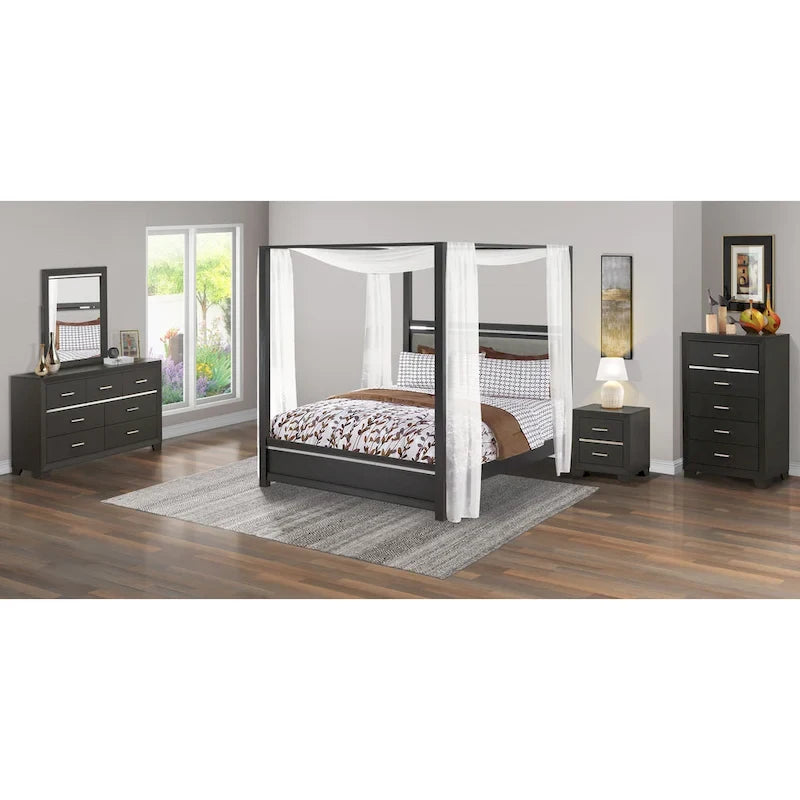 East West Furniture - Ensemble de chambre à coucher Denali Queen Size avec tête de lit rembourrée (Option de pièces)