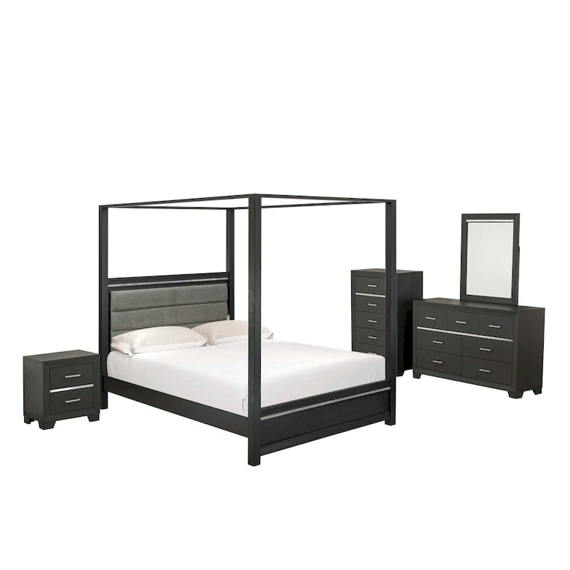 East West Furniture - Ensemble de chambre à coucher Denali Queen Size avec tête de lit rembourrée (Option de pièces)