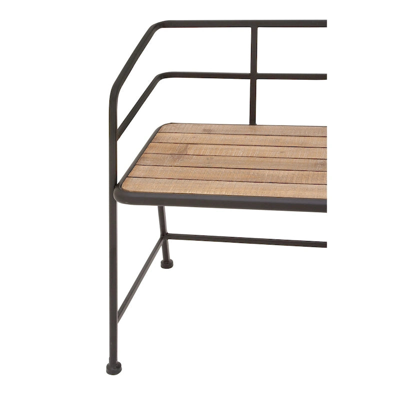 Banc en métal avec assise en bois - Noir - Décor Roche River - 18Lx45Px28H