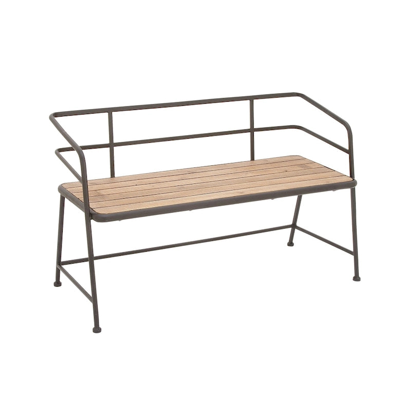 Banc en métal avec assise en bois - Noir - Décor Roche River - 18Lx45Px28H