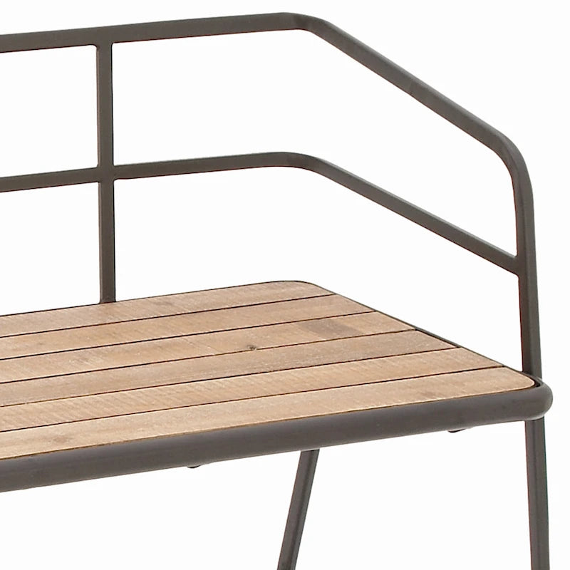 Banc en métal avec assise en bois - Noir - Décor Roche River - 18Lx45Px28H