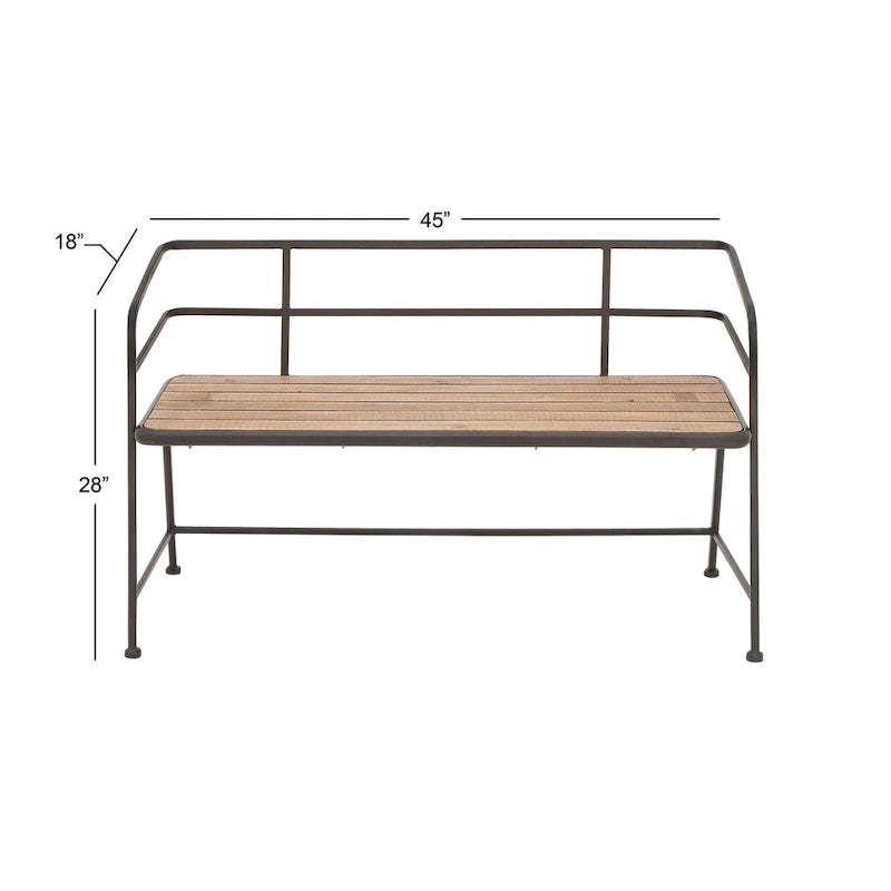 Banc en métal avec assise en bois - Noir - Décor Roche River - 18Lx45Px28H