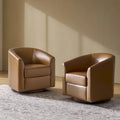 Chaise pivotante moderne Haley en similicuir avec piètement en bois massif, lot de 2 par HULALA HOME