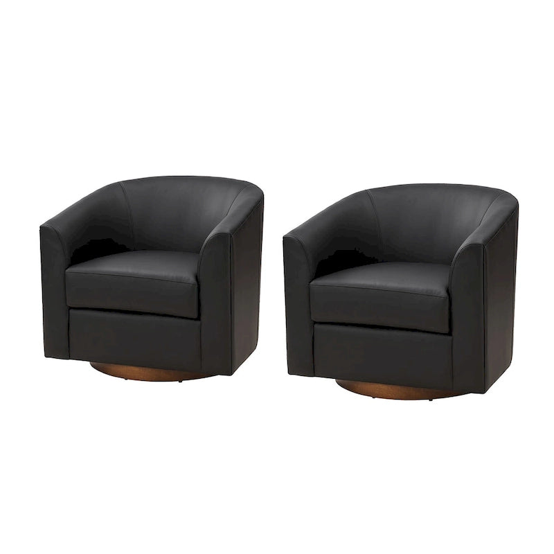 Chaise pivotante moderne Haley en similicuir avec piètement en bois massif, lot de 2 par HULALA HOME